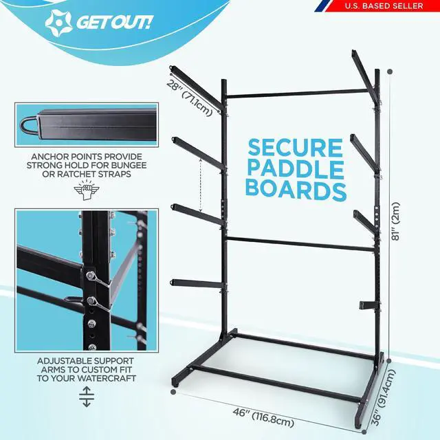 Alt view image 2 of 7 - Get Out! Kayak Stand 420lb - 4 Tier Free Standing Paddle Board Dock Storage Rack