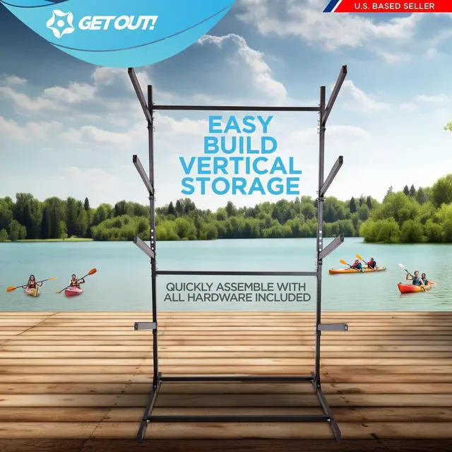 Alt view image 3 of 7 - Get Out! Kayak Stand 420lb - 4 Tier Free Standing Paddle Board Dock Storage Rack