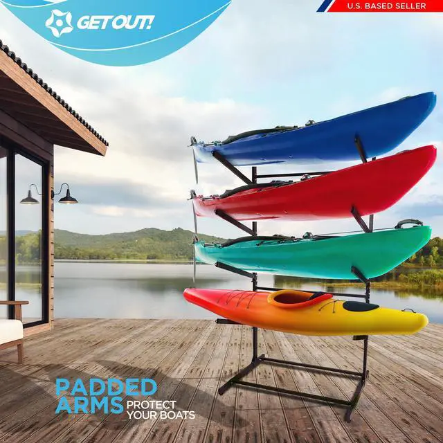 Alt view image 5 of 7 - Get Out! Kayak Stand 420lb - 4 Tier Free Standing Paddle Board Dock Storage Rack