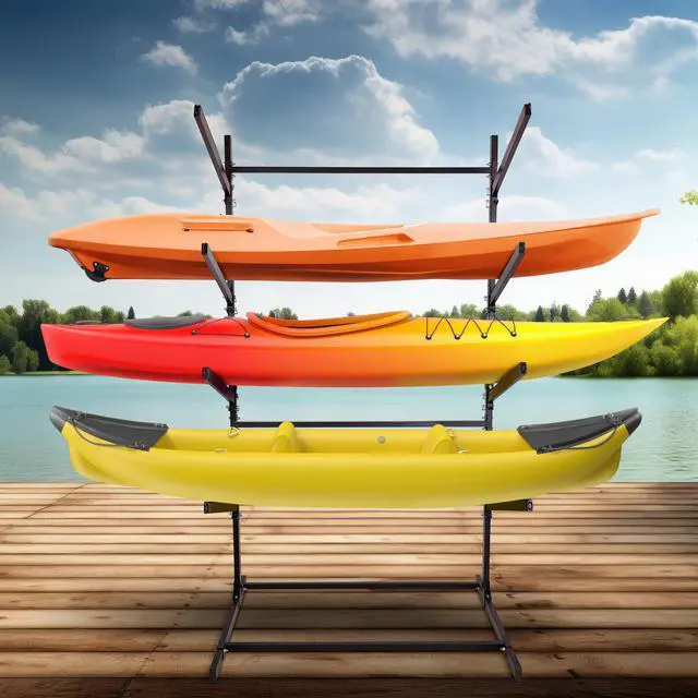 Alt view image 7 of 7 - Get Out! Kayak Stand 420lb - 4 Tier Free Standing Paddle Board Dock Storage Rack