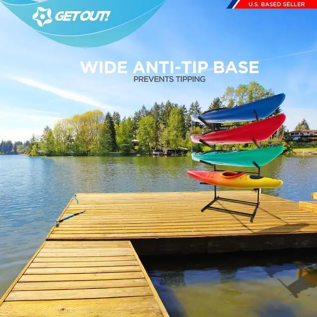 Alt view image 6 of 7 - Get Out! Kayak Stand 420lb - 4 Tier Free Standing Paddle Board Dock Storage Rack