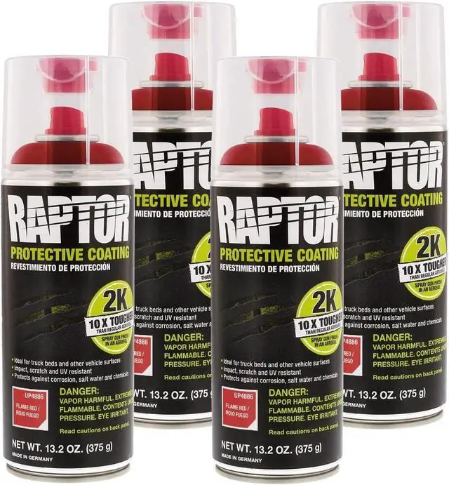 Main image of U-Pol Raptor 2K Flame Red Spray-On Truck Bedliner Aerosol 13.2 oz (4 Pack)