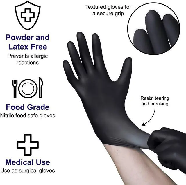 Alt view image 3 of 5 - VGuard A11A34 Nitrile Gloves - 1 Box 100CT 3.5mil XL Black Disposable Gloves