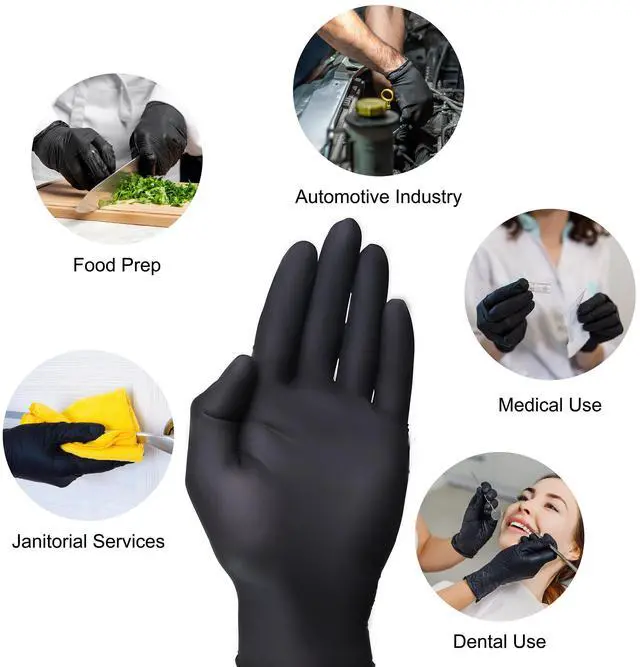 Alt view image 5 of 5 - VGuard A11A34 Nitrile Gloves - 1 Box 100CT 3.5mil XL Black Disposable Gloves