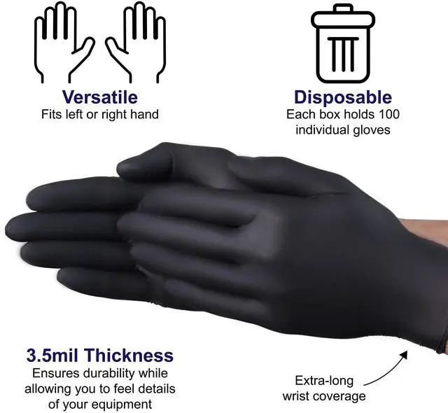 Alt view image 4 of 5 - VGuard A11A34 Nitrile Gloves - 1 Box 100CT 3.5mil XL Black Disposable Gloves