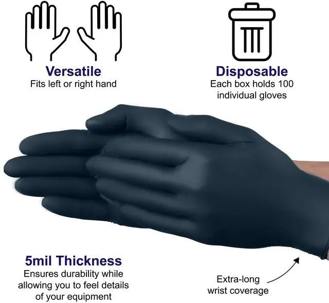 Alt view image 4 of 5 - VGuard A16A34 Nitrile Gloves - 1 Box 100CT 5mil XL Black Disposable Gloves