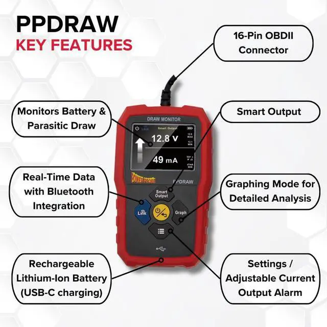 Alt view image 2 of 7 - Power Probe PPDRAW Automotive Battery Voltage and Parasitic Draw Monitor - OBDII