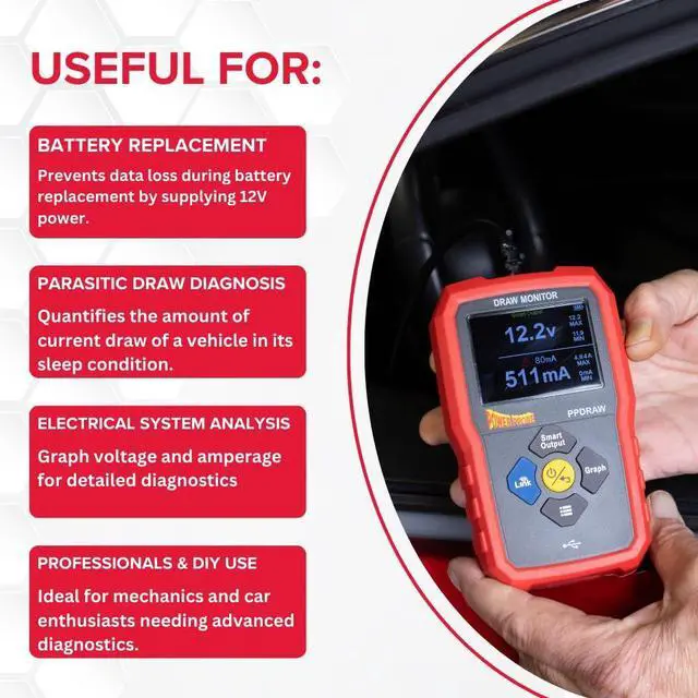 Alt view image 4 of 7 - Power Probe PPDRAW Automotive Battery Voltage and Parasitic Draw Monitor - OBDII