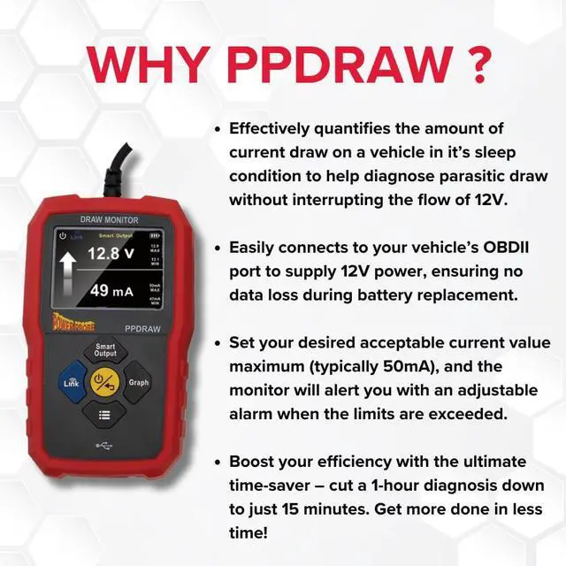 Alt view image 3 of 7 - Power Probe PPDRAW Automotive Battery Voltage and Parasitic Draw Monitor - OBDII