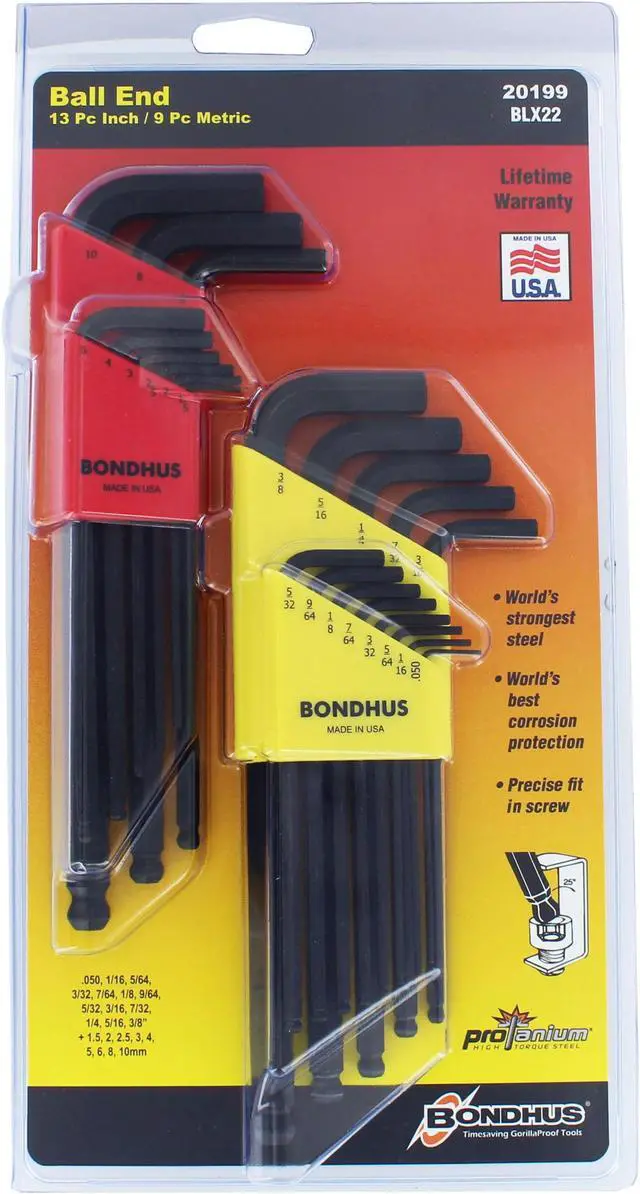 Alt view image 3 of 6 - Bondhus 20199 22-Piece Metric and SAE Balldriver L-Wrench Set Double Pack