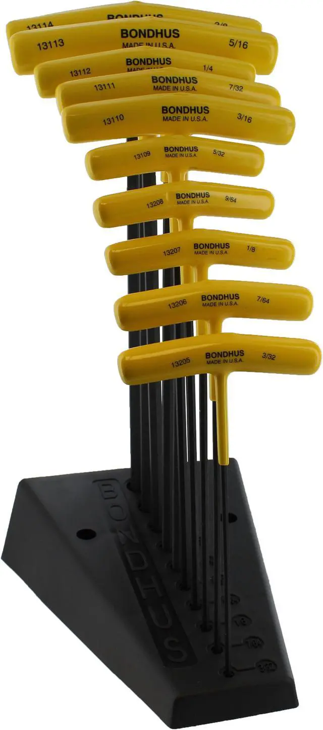 Main image of Bondhus 13190 Set of 10 Balldriver and Hex T-handles with Stand 3/32-3/8 Inch