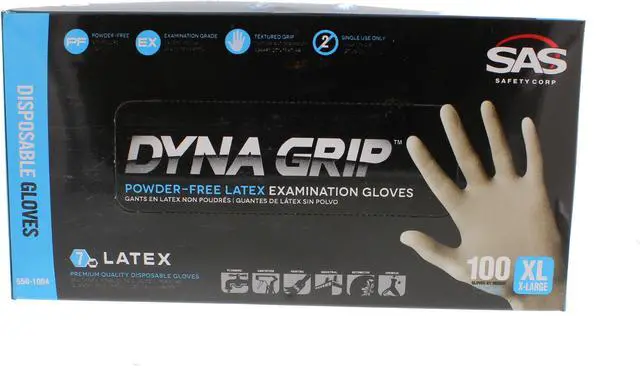 Main image of SAS Safety 650-1004 Dyna Grip PF Latex Gloves Box of 100 X-Large