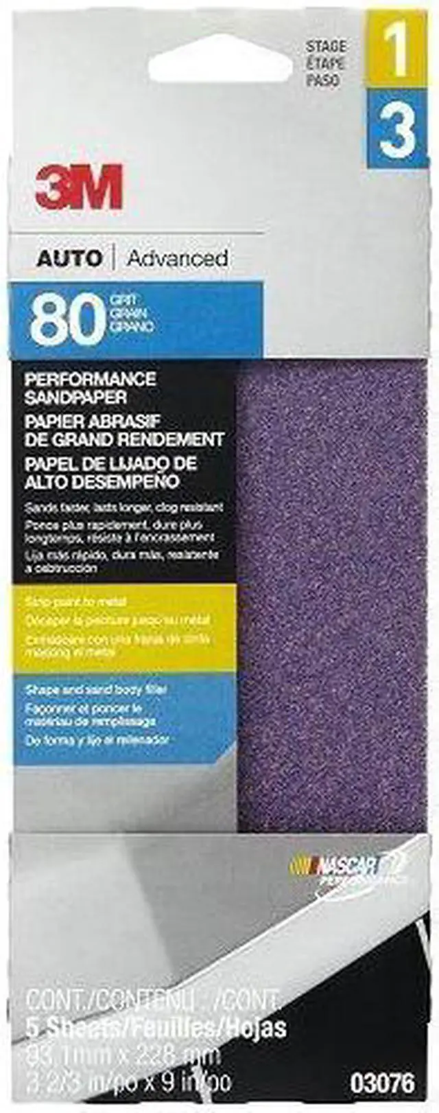 Main image of 3M 03076 Performance Sandpaper, 3-2/3 in x 9 in, 80 grit