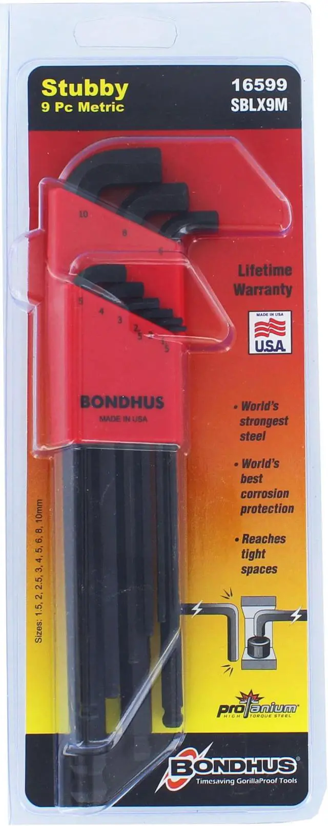 Alt view image 2 of 4 - Bondhus 16599 Set of 9 Balldriver Stubby L-wrenches, sizes 1.5-10mm