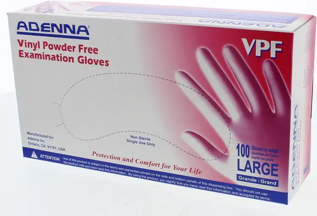 Alt view image 2 of 2 - Adenna VPF Vinyl Powder Free Exam Gloves VPF236 Large