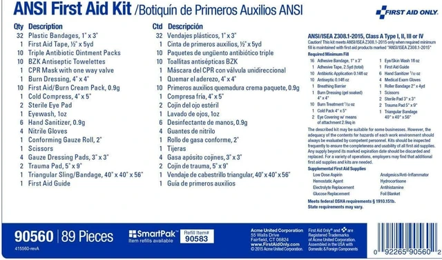 Alt view image 5 of 12 - First Aid Only ANSI Class A 25 Person Bulk First Aid Kit for 25 People 89 Pieces 90560