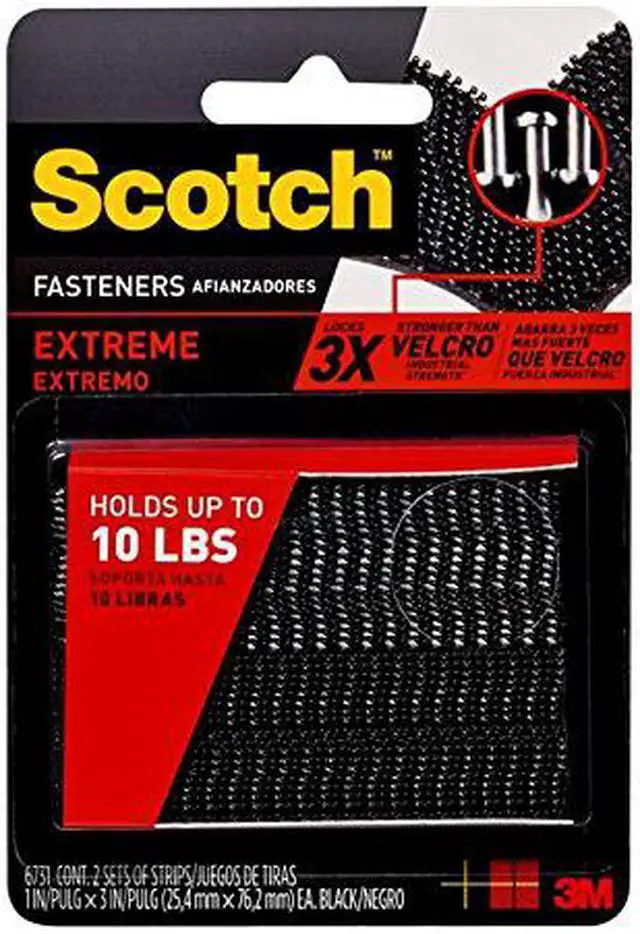 Alt view image 3 of 9 - 3M 64254 Scotch Extreme Fasteners, 1 in x 3 in, 2 Sets of Strips, Black