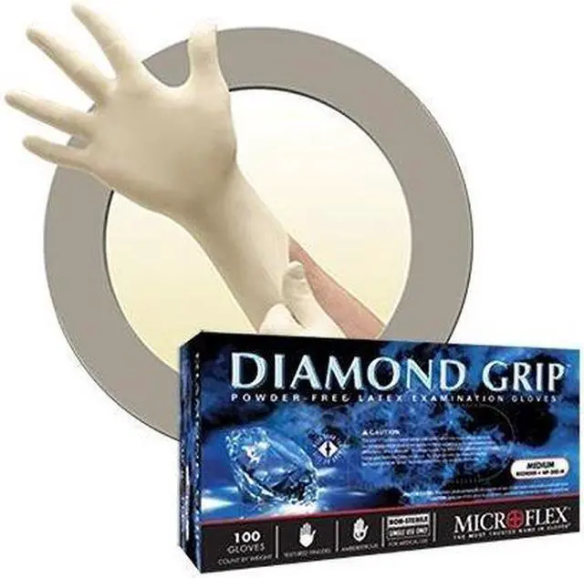 Alt view image 2 of 2 - Microflex MF300L Diamond Grip Latex,Powder-Free Gloves,Box of 100,Large(2 Pack)