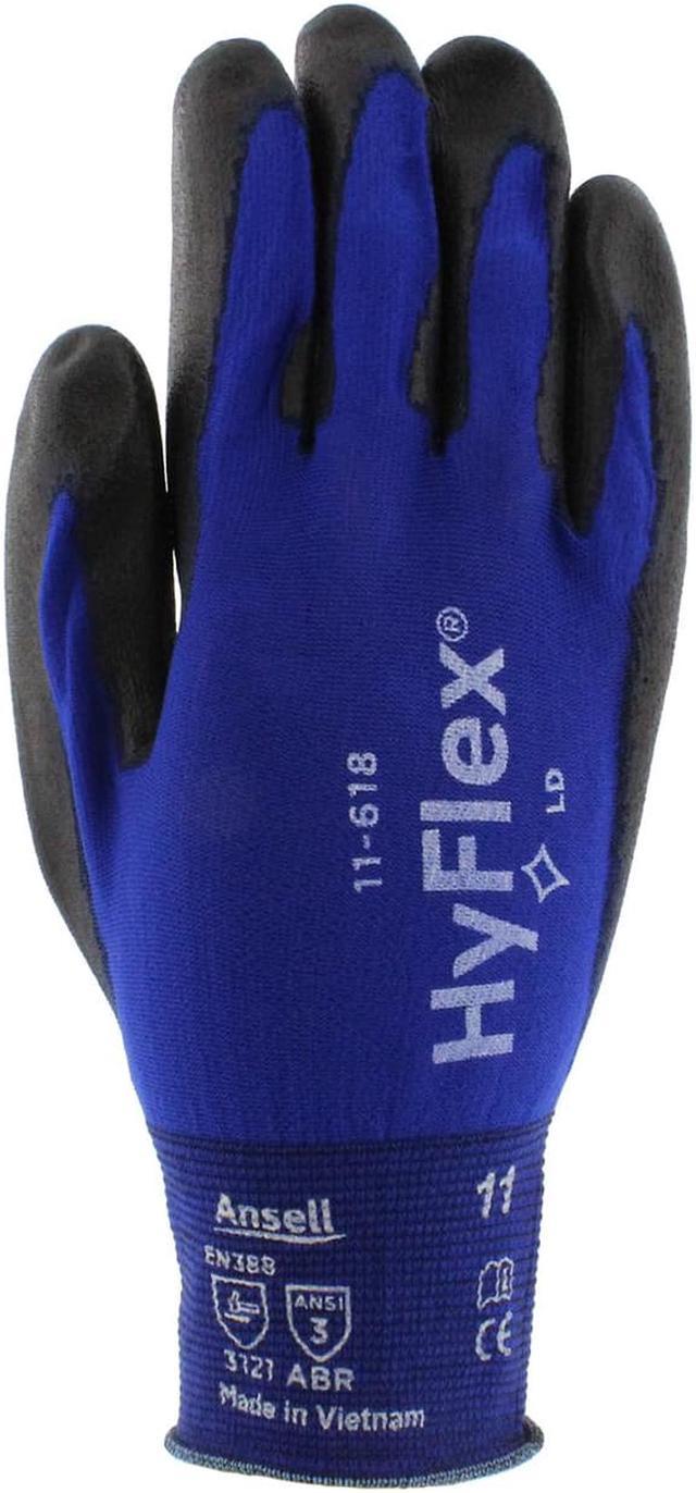 Ansell 11-618 HyFlex General Purpose Gloves,Black/Blue,7,PR