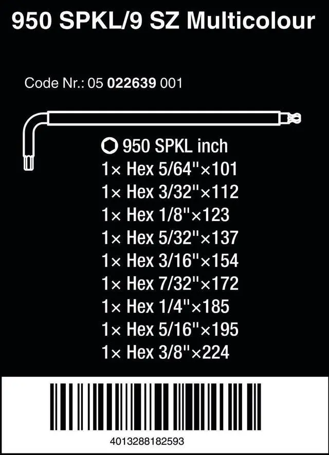 Alt view image 2 of 4 - Wera 05022639001 950 SPKL/9 SZ Multicolour L-key Set, Imperial, BlackLaser