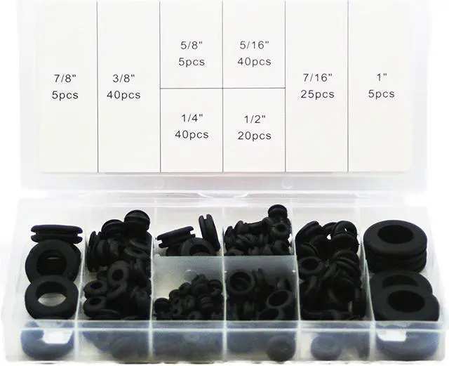 Main image of ABN 180 Piece SAE Rubber Grommet Assortment 7/8 5/8 5/16 7/16 3/8 1/4 1/2 & 1 Inch