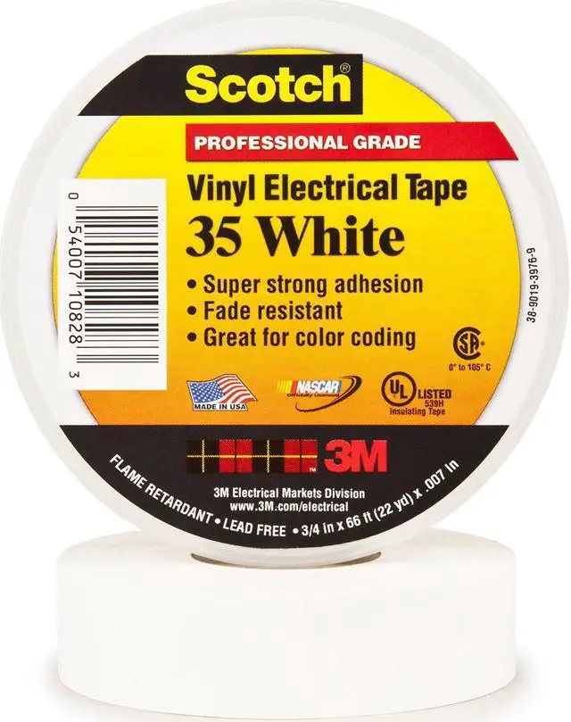 Alt view image 3 of 11 - Scotch #35 White Pro Vinyl Electrical Tape 3/4" x 66ft