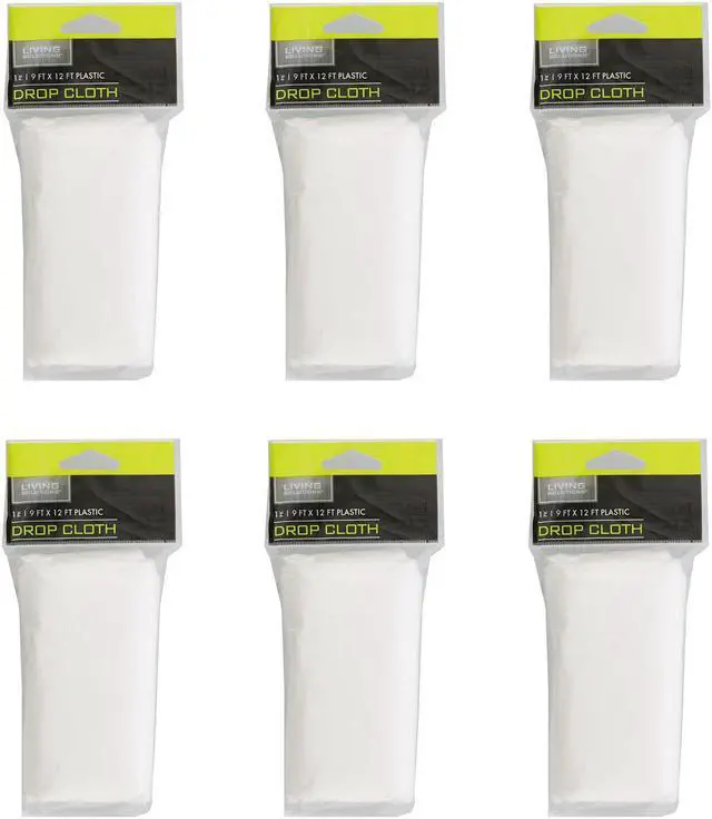 Main image of White Plastic Drop Cloth 6-Pack Set 9’ x 12’ Feet Paint Spill Painting Protector