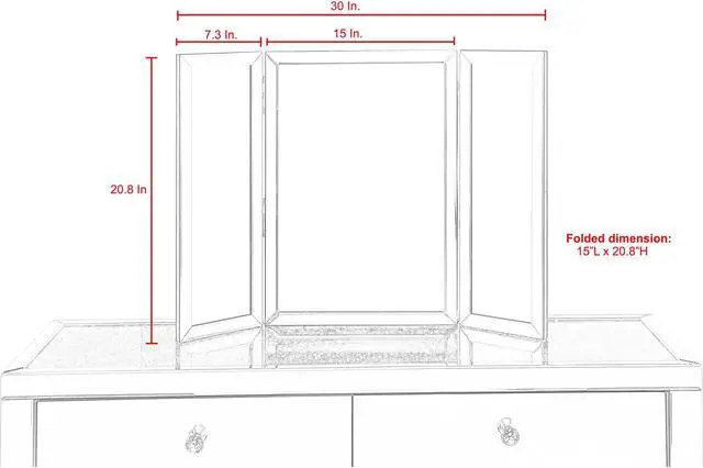 Alt view image 5 of 5 - Wallace Tabletop Vanity Mirror - Tri fold | Makeup | Mirrored Frame | Free standing or Wall Mounted | 20" x 30"