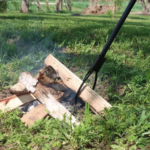 Alt view image 2 of 7 - 36 Inch 3 Prong Spring Handle Campfire Fireplace Wood Log Grabber Fire Tongs