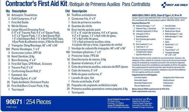 Alt view image 10 of 12 - Contractor Ansi Class B First Aid Kit For 50 People, 254 Pieces