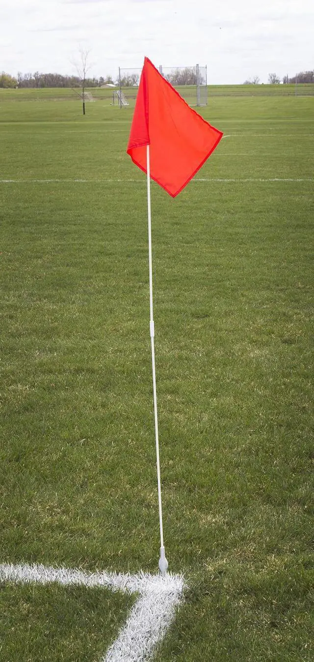 Alt view image 9 of 10 - Get Out!™  Soccer Corner Flag Posts with Red Flag (Set of 4) Spring-Loaded Base