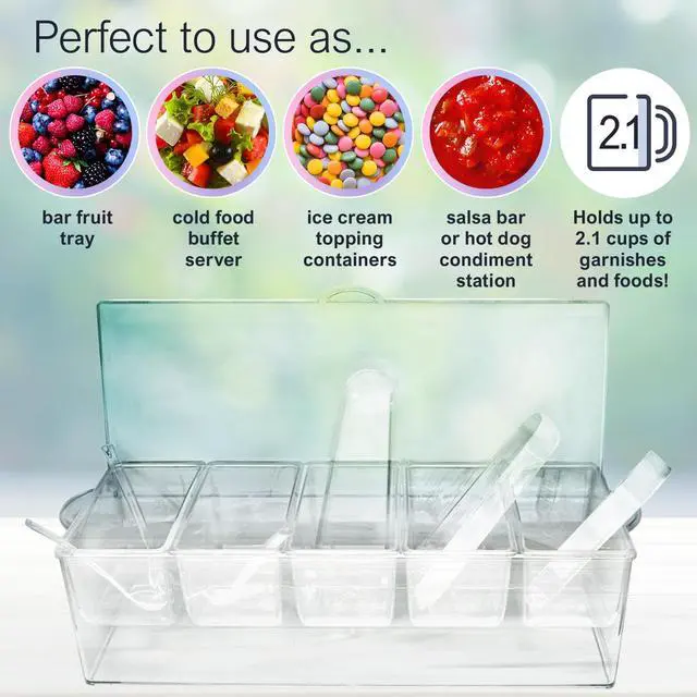 Alt view image 2 of 8 - 7Penn | Condiment Tray with Ice Chamber Lid Tongs Spoons 5 Condiment Containers