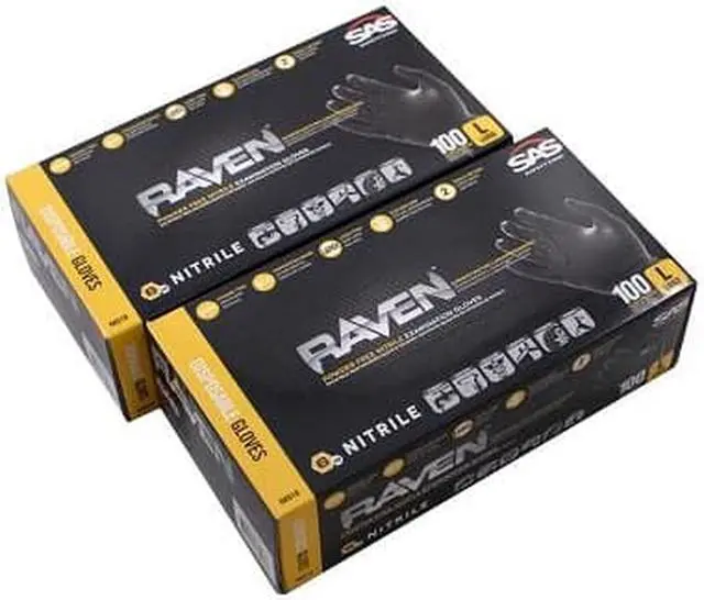 Alt view image 2 of 2 - SAS Safety 66518 Raven Powder-Free Black Nitrile 6 Mil Gloves, Large, 2 Pack