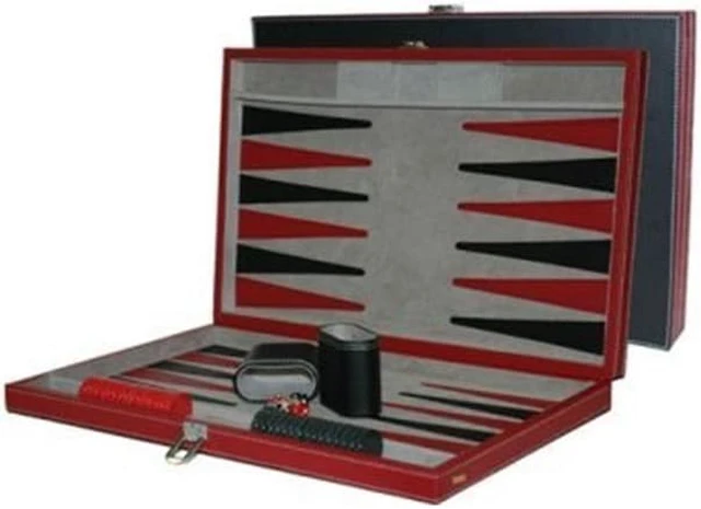 Alt view image 2 of 2 - CHH 3042L 18 Inch Black and Red Leatherette Backgammon Set
