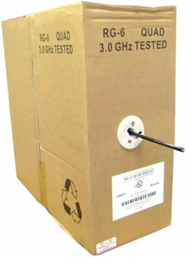 Alt view image 2 of 3 - Cable Wholesale RG6 Coaxial Cable Quad-Shielded 18AWG 1000 ft Pullbox - Solid Black