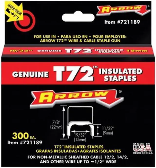 Alt view image 4 of 8 - Arrow Fastener 721189 11/32" x 19/32" T72 Insulated Staples
