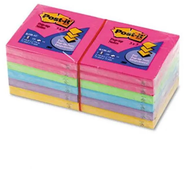 Alt view image 2 of 20 - 3M R33012AU Pop-Up Note Refills  3 x 3  Five Ultra Colors  12 100-Sheet Pads Pack