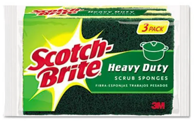 Alt view image 2 of 3 - Heavy-Duty Scrub Sponge, 4 1/2 X 2 7/10 X 3/5 Green/Yellow, 3/Pack