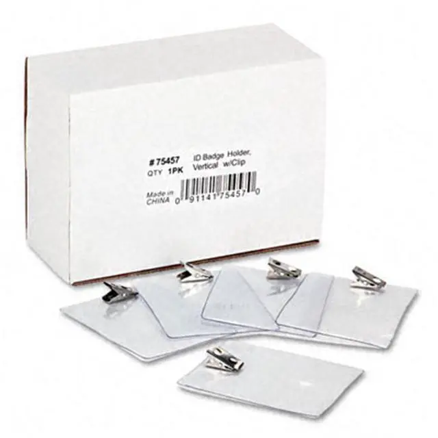 Alt view image 6 of 11 - Id Badge Holder W/Clip, Vertical, 3W X 4H, Clear, 50/Pack