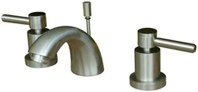 Alt view image 2 of 3 - Two Handle 4" to 8" Mini Widespread Lavatory Faucet with Brass Pop-up in Satin Nickel by Kingston Brass