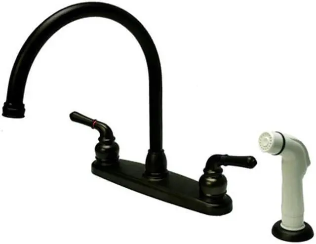 Main image of Kingston Brass KB795 Double Handle Goose Neck Kitchen Faucet with White Side Sprayer