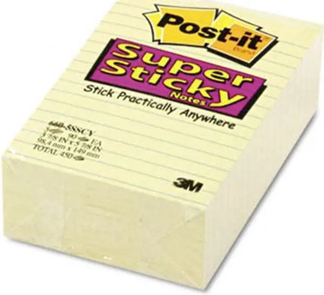 Alt view image 4 of 18 - 3M 6605SSCY Super Sticky Notes  4 x 6  Canary Yellow  Five 90-Sheet Pads Pack