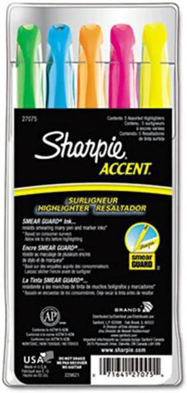 Alt view image 3 of 4 - Sharpie Accent Pocket Style Highlighter Chisel Tip Assorted Colors 5/Set 27075