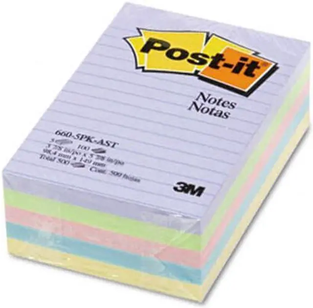 Alt view image 3 of 20 - 3M 6605PKAST 4 x 6 Ruled Five Colors Five 100-Sheet Pads Pack