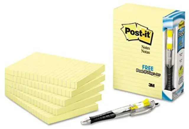 Main image of 3M 6605PK Bonus Pack, 4 x 6, Lined, Canary Yellow, 5 100-Sheet Pads/Pack