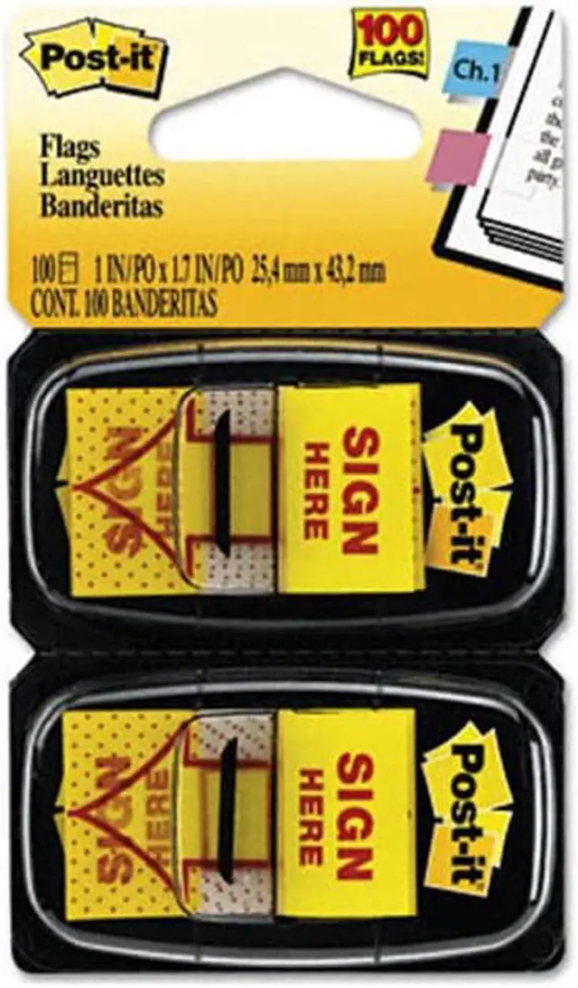 Alt view image 2 of 20 - 3M 680SH2 Message Flags Sign Here Yellow Two 50-Flag Dispensers per Pack