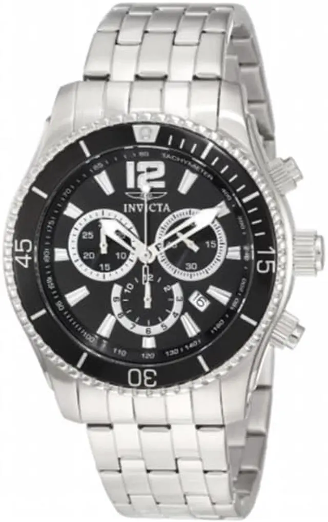 Alt view image 7 of 12 - Invicta 0621 Men's Stainless Steel Black Dial Chronograph