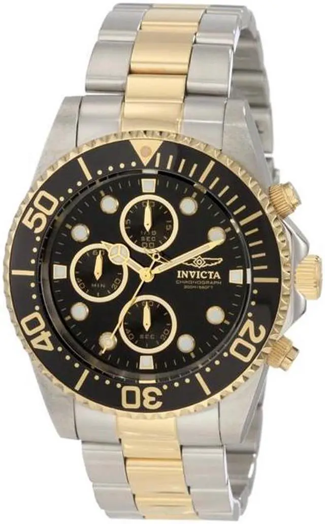 Alt view image 9 of 17 - Invicta 1772 Men's Pro Diver Two Tone Black Dial Coin Edge Bezel Chronograph Wat