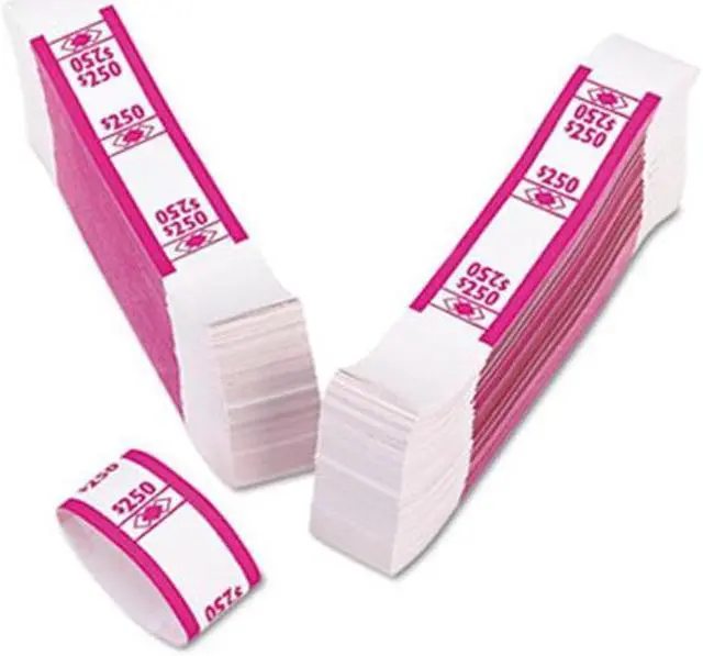 Alt view image 3 of 10 - PM Company 55029 Securit $250.00 Denomination White Kraft Currency Bands with Quick Stick Adhesive, Cerise, 1000 Band