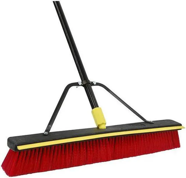 Alt view image 2 of 6 - Quickie 00635-2 2-In-1 Squeegee Pushbroom, 24 Inch Brush, 60 Inch Handle, Pet/Steel, Red/Black/Yellow
